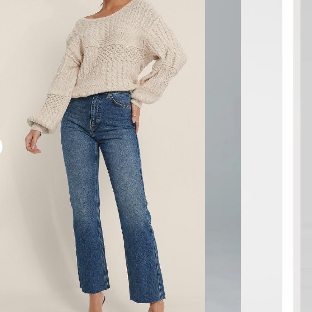 Na-Kd Organic Cotton Straight High Waist Raw‎ Hem Denim Jeans EU 36 or  6